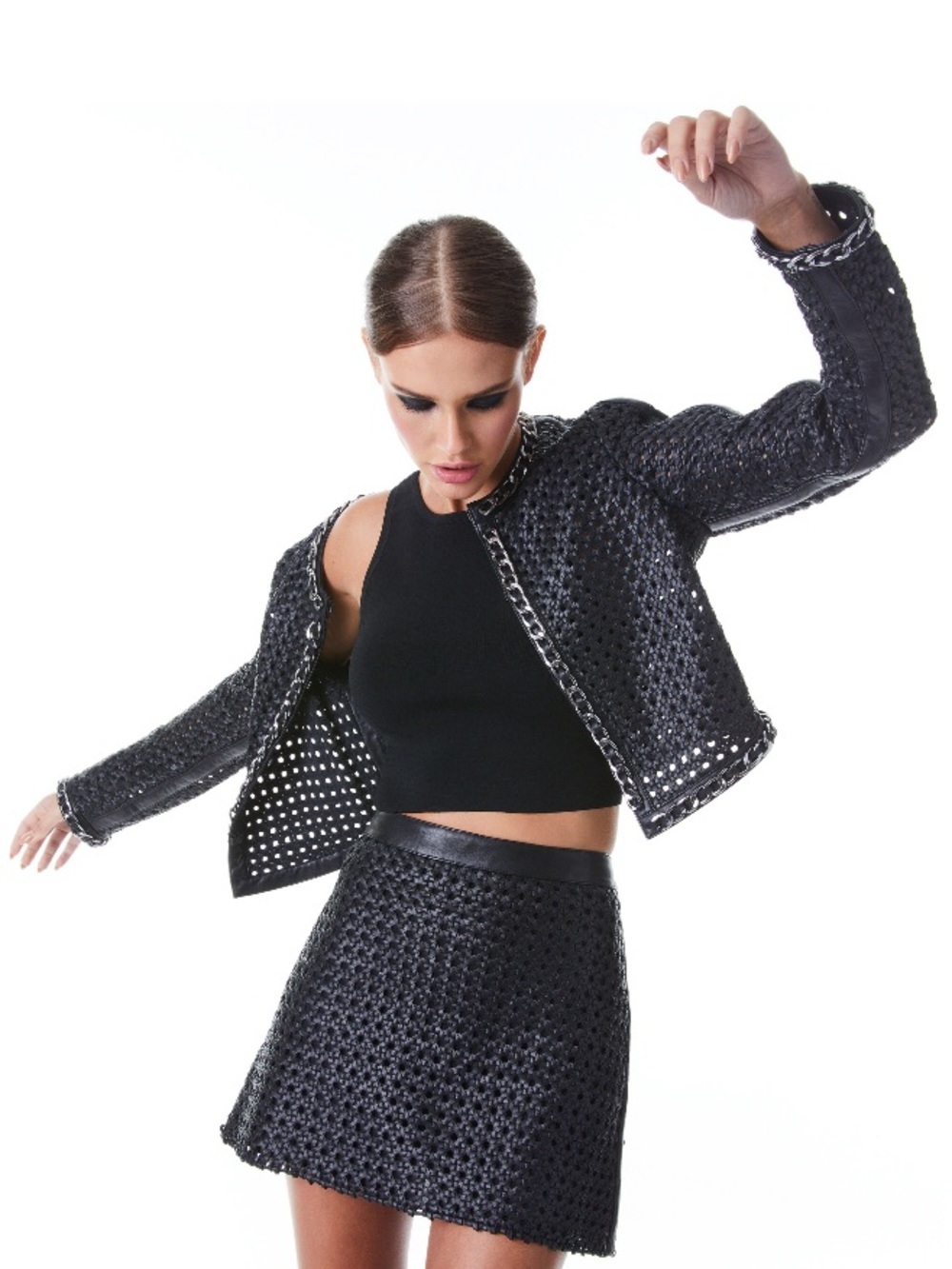 Alice + Olivia Brixton Leather Cropped Jacket